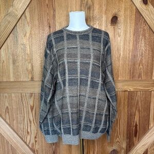 Vintage Plaid Grandpa Sweater: 90s Oversized Knit Pullover XL Dark Academia Grun